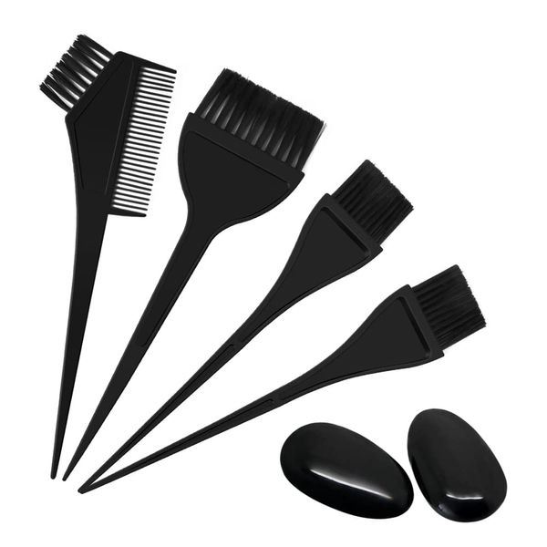 6 Pcs Hair Coloring Brush Hair Dye Tools Set for DIY Hair Coloring Salon Hair Dyeing, Double sided Coloring Comb Brush Hair, With hair colouring earmuffs (Black)