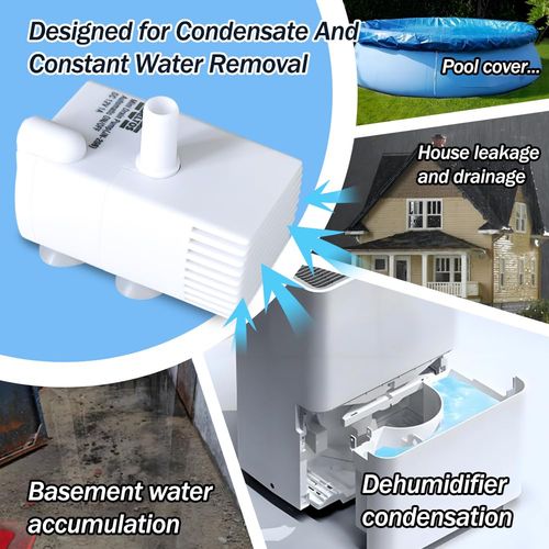 Automatic Small Sump Pump with Water Sensor, 5 FT Lift 55 GPH 115V/230V Mini Condensate Pump with Float Switch, Water Removal for Dehumidifier, Air Conditioner, Ice Maker, Basement, Auto On Off