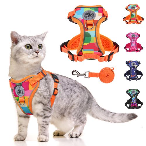 BEAUTYZOO Cat Harness and Leash Escape Proof for Walking[MAX Safety Upgrade]- Neck Release Adjustable Harness for Cats Puppy,Soft Comfortable Lightweight & Reflective Travel Kitten Harness for Outdoor
