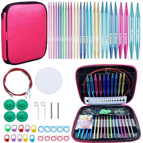 Weabetfu 60pcs Interchangeable Circular Knitting Needles Set with Case 13 Pairs of Aluminum Circular Knitting Needle for Handmade DIY Knitting with Knitting Accessories,(2.75mm-10mm)