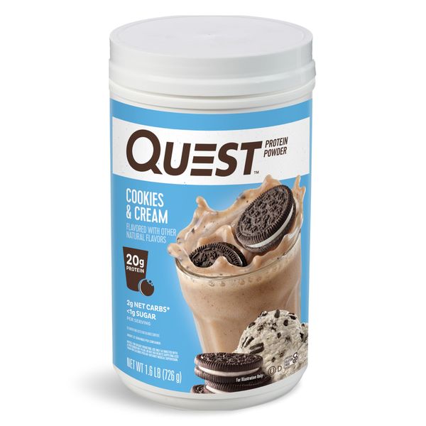 Quest Nutrition Cookies & Cream Protein Powder; 20g Protein; 1g Sugar; Low Carb; Gluten Free; 1.6 Pound; 24 Servings