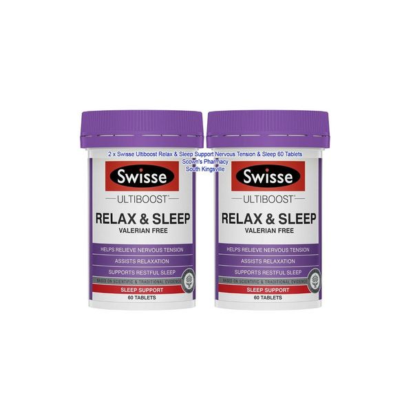 2 x Swisse Ultiboost Relax & Sleep Support Nervous Tension & Sleep 60 Tablets