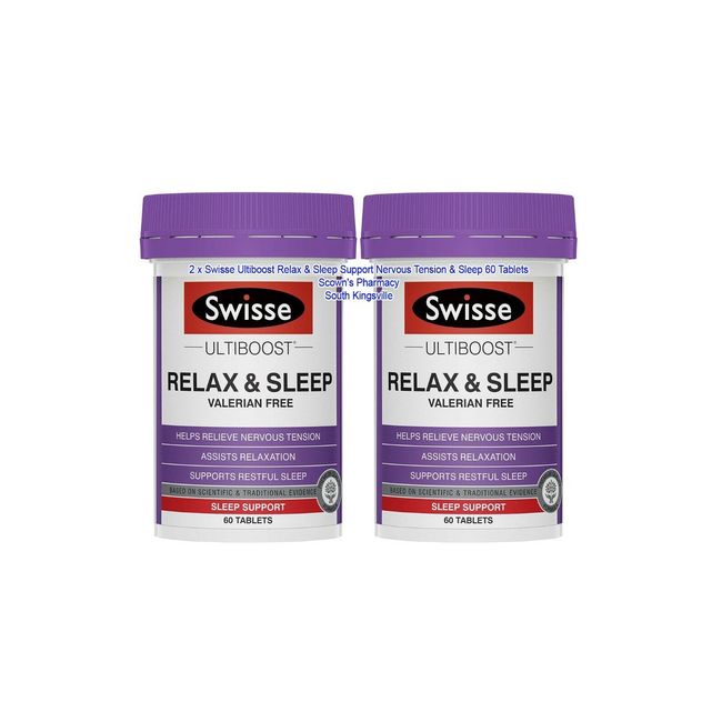 2 x Swisse Ultiboost Relax & Sleep Support Nervous Tension & Sleep 60 Tablets