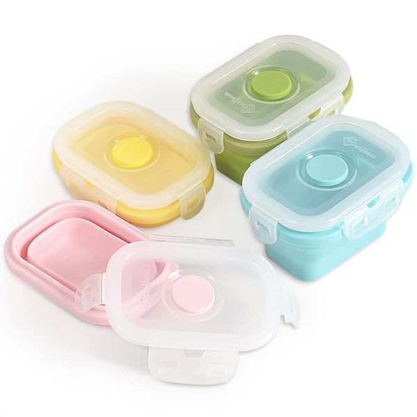 Cozihom Collapsible Silicone Food Storage Container with Clip-on Lid, Stackable, Space Saving, Microwave/Fridge/Freezer/Dishwasher Safe, BPA Free, 5 Oz /150ml, 4 Packs