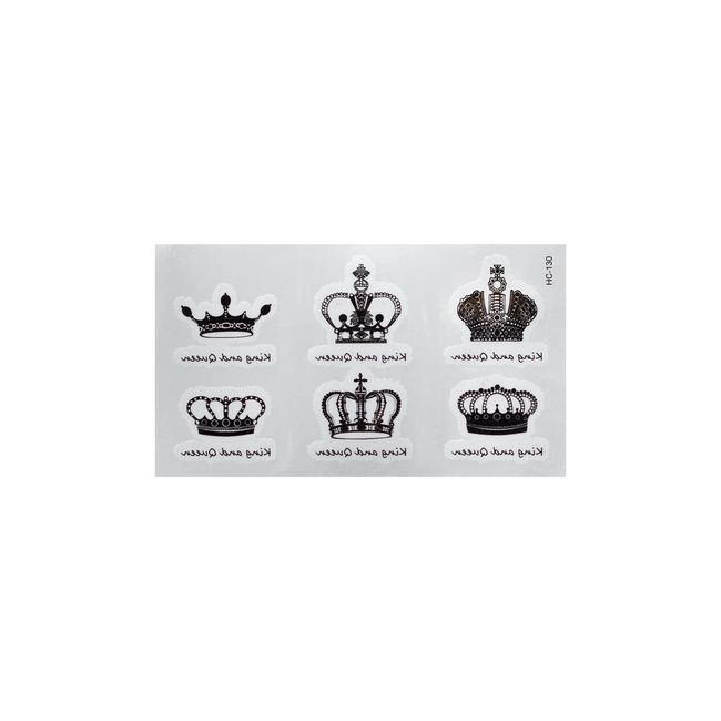 1 x Krone Tattoo Karte - King and Queen Schriftzug - Temporary Haut Tattoo - HC130 (1)