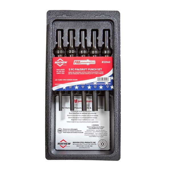 Mayhew Tools 32040 Pneumatic Pin/Drift Punch Set, 5-piece