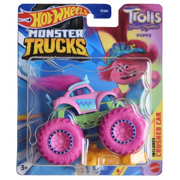 Hot Wheels Monster Trucks Trolls, Includes Crushed Car 1:64 Scale car