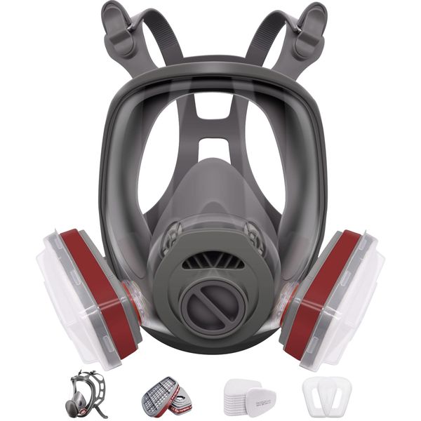 Full Face Cover,Safety Dust Face Cover Reusable,18 In 1 Respirator Mask,Includes 2 Filter Cartridges,12 Replaceable filter Cotton,Full Face Mask And lid, bag