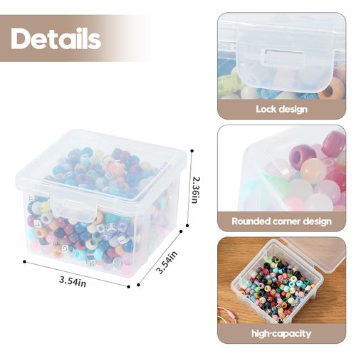 Swuj Clear Plastic Craft Supplies Organizer Box 10-Pack, Stackable Craft Storage for Art Supplies, School Office Hobby Container with Snap Lid (Square Small - 10 Pack)