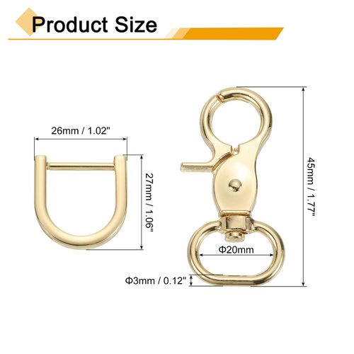 uxcell 4Pcs Swivel Snap Hook, 20mm(3/4") Trigger Snap with D Ring Heavy Duty Metal Lobster Claw Clasp Lanyard Clips for Straps Bags Belting Leathercraft, Light Gold