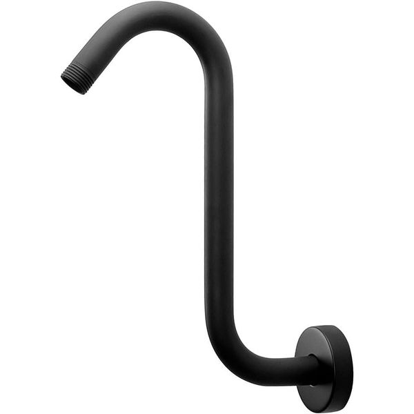 S Shaped Shower Arm High Rise Shower Head Extension Pipe Shower Arm Extender Standard 1/2" Connection with Flange Wall Mounted Bathroom Accessories Stainless Steel (Black)
