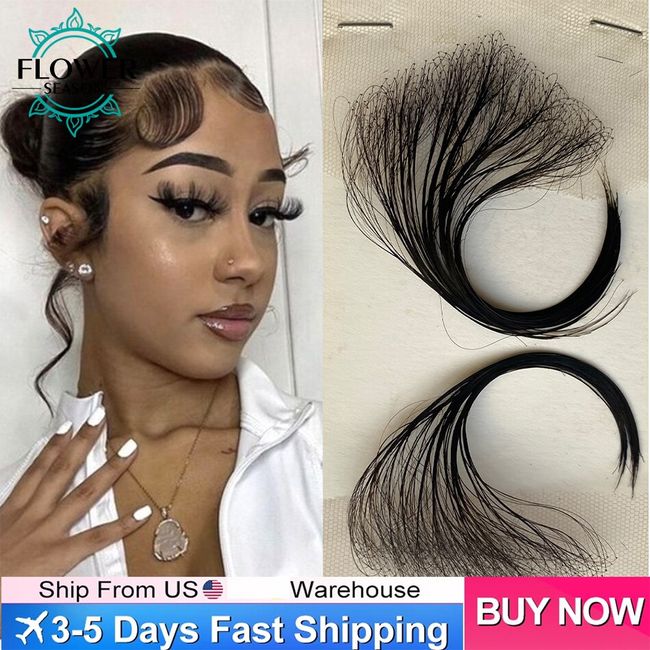 HD Lace Stripes Human Hair Edge Lace Hairline Pre Plucked with Baby Hair  (4PCS/LOT) (4PCS/LOT (Black))