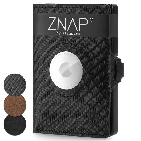 ZNAP Airtag Wallet aus Premium Leder | Kreditkartenetui Herren | Geldbörse Herren Klein | RFID-Blockierung & Slim Wallet I Kartenetui, Air Tag Geldbeutel Portemonnaie Herren - 8 Kartenfächer,Carbon