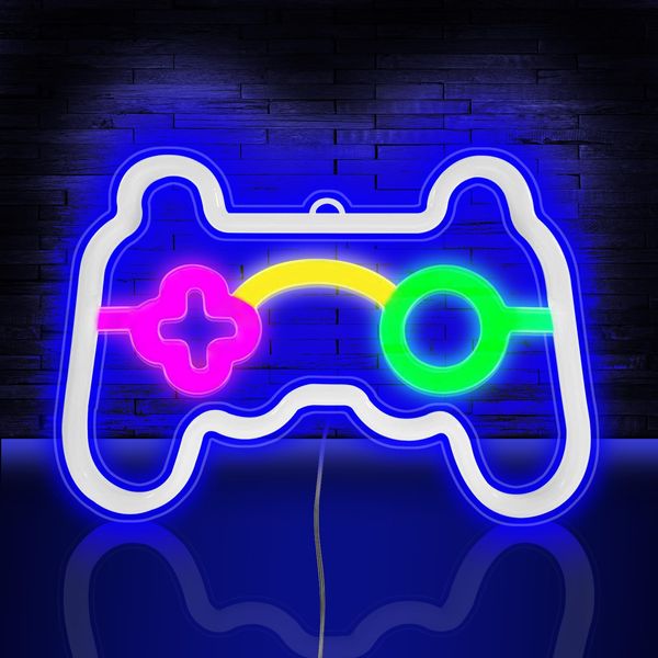 HOTUT Game Neon Sign, Neon Light Gaming LED Lights, Non-Dimmable Blue Light LED Neon Wall Light Signs, USB/Battery Powered Neon Light, Neon Lamp for Bedroom Wall Decor（Battery not Included）