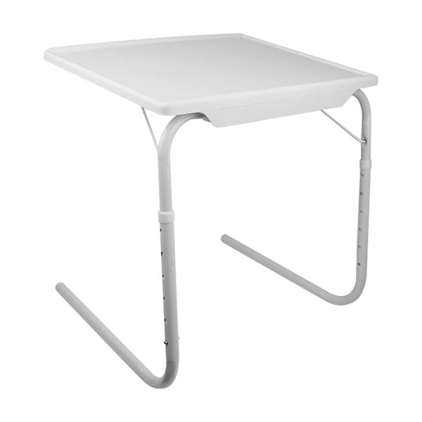 Foldable Tray Table Portable Sofa TV Tray 6 Heights 3 Angles Laptop Desk Adjustable Eating Dinner Coffee for Bed Dorm Home - White