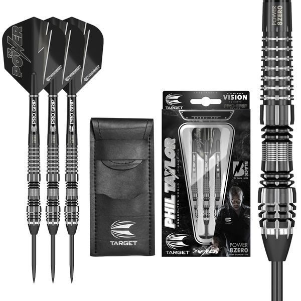 Target Darts Phil Taylor Power 8-Zero Black P8Z4 80% Tungsten Steel Tip Darts Set, 23G | Phil Taylor Darts, Player Edition Set | Pro Darts Zubehör, Profi Darts Set, inklusive Dartbox