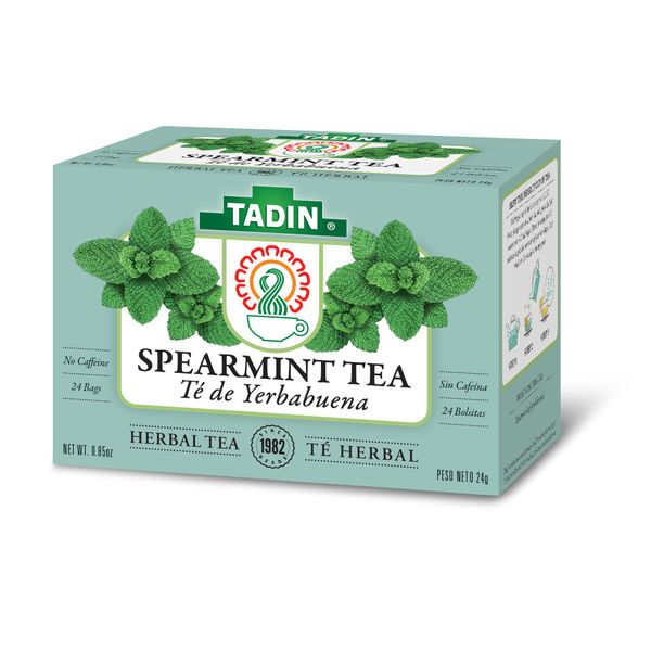 Tadin Spearmint Herbal Tea, Caffeine Free, 24 Tea Bags Per Box, Pack of 6 Boxes Total