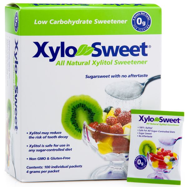 Xlear XyloSweet Non-GMO Xylitol Sweetener - Natural Sweetener Sugar Substitute, Granules, 100 Packets (Pack of 1)