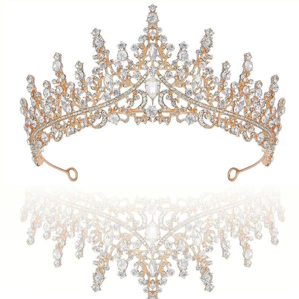 MAZVYLF Rose Gold Tiara and Crown for Women, Crystal Wedding Headband Princess Elegant Crown for Women Girls Bridal Prom Birthday Party Gift