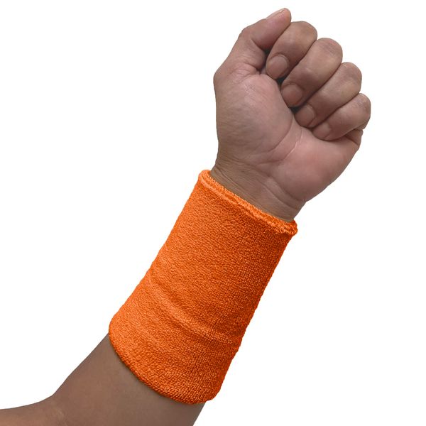 COUVER Absorbent Soft Durable 6 inch Extra Long Thick Sports Wristband Sweatband | Orange (1 Piece)