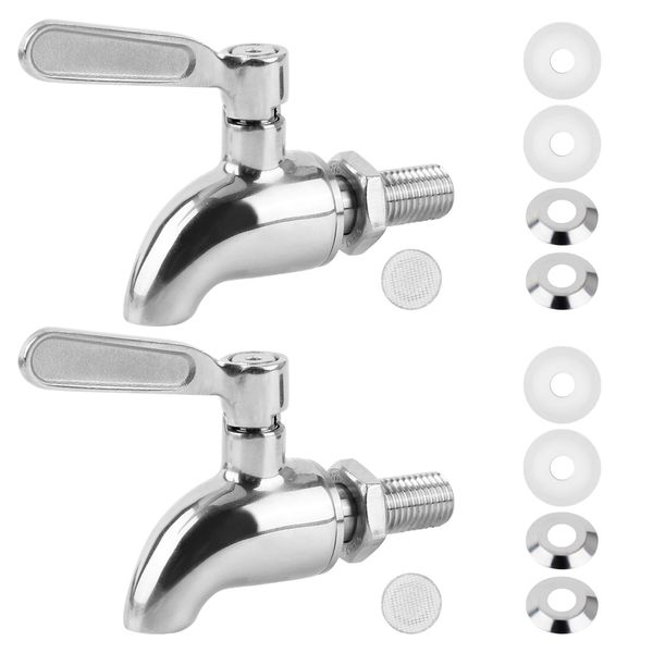 QINGHEC 2 Pcs Universal Water Dispenser Tap Replacement, 304 Stainless Steel Drink Dispenser Faucet, Beverage Dispenser Spigot Replacement for Hot Cold Water Beer Wine Juice Bottle Bucket, 16mm…