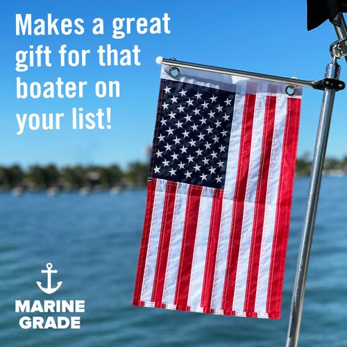 Boat Flag Pole Kit American Flag Small US 12" x 18" Small American Flag Boat Set Marine Grade Boat Flag Holder 12x18 Pontoon Boat Accessories Dock & Rail Mount Small USA Flag & Burgee Flags