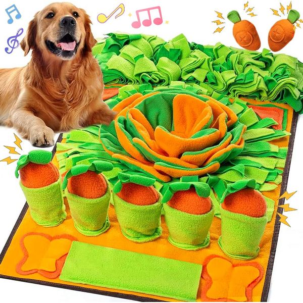 Nosework Mat For Small Dogs, 2022, Treat Concealment Mat, Prevents Fast Eating, Dog Chew Toy, Separation Anxiety, Stress Relief, Improves Concentration, Trains Sense of Smell, Lack of Exercise, Prevents Overeating, Orange, 19.7 x 31.5 inches (50 x 80 cm)