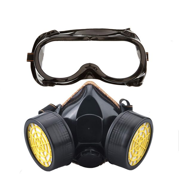 Ewolee Anti-Dust Mask, Industrial Chemical Respirator Protection, Full Gas Mask Against Pollution, Respiratory Protection Mask with Two Valves Glasses Set, Black