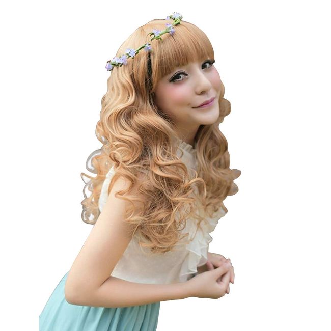 Alice in Wonder forest Wig, Blonde Wig, Net Included, Long Perm, Semi-Long, Full Wig, Heat Resistant, Artificial Scalp, Small Face, Gold