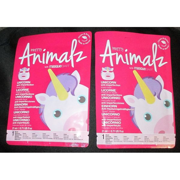 masque BAR Pretty Animalz Unicorn Facial Sheet Mask X 2 NEW