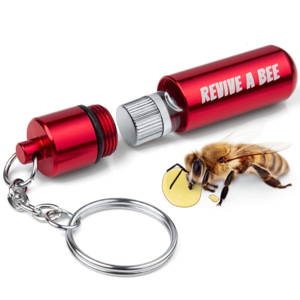 Bee Revival Kit - Bee Rescue Charity Keyring Gift - Plantable Seed Paper Packaging - Bee Gift for Saving Bees, Red, S, red