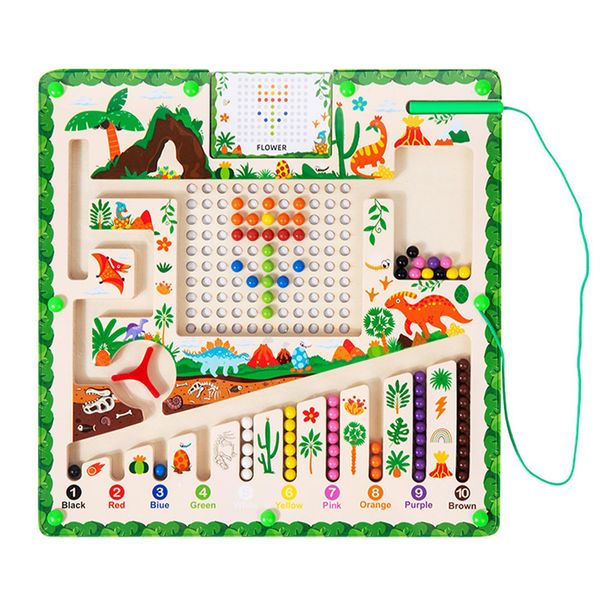 Magnetic Color and Number Maze Montessori Toys for 3+ Year Old, Wooden Puzzle Board with Magnetic Beads, Counting Matching Travel Toys for Toddlers Kids Boys Girls Preschooler