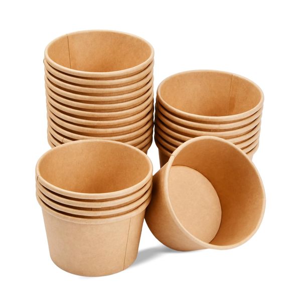 50 Pcs Kraft Disposable Soup Containers, Kraft Paper Bowls, Brown Cardboard Takeaway Salad Bowls Ice Cream Cups, Takeaway Food Cups Food Containers for Hot Cold Food Dessert Snacks Appetizers (8 oz)