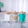 INCETUE 3PCS Cotton Pad Holder with Bamboo Lid for Bathroom Storage, Acrylic Cotton Swab Dispenser, Clear Round Cotton Wool Bud Jar for Vanity, Small Qtip Container, Makeup Organiser Set