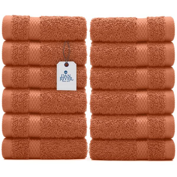 DAN RIVER 100% Cotton Face Towels 12 Pack - Premium Washcloths Highly Absorbent Towels for Bathroom, Spa and Daily Use 12x12 in, 600 GSM – Orange Rust