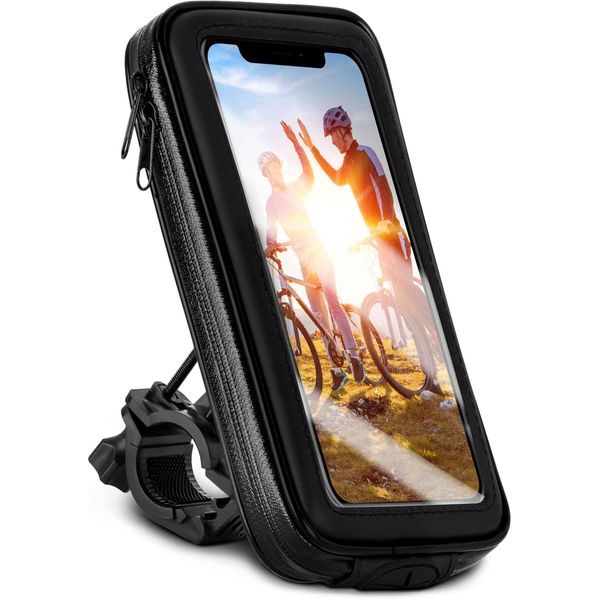 moex Fahrrad Handyhalterung kompatibel mit Huawei Y7 / Y7 Prime (2017) - Lenkertasche mit Sichtfenster, neig- und drehbar, Lenker Halterung wasserdicht, Schwarz