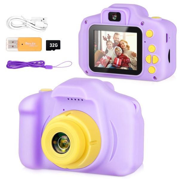 Kids Selfie Camera, Portable Digital Cameras Toys for Kids Christmas Birthday Gifts for Boys/Girls Age 3 4 5 6 7 8 9 with 32GB SD Card (Purple)