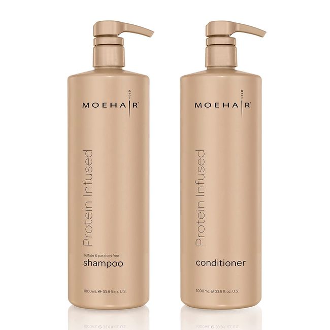 MOEHAIR Protein Infused 2 in 1 Thickening Shampoo and Conditioner for Fine Hair | Protein Hair Treatment for Smoothing, Nourishing, Hydrating, Moisturising, Dry scalp | Protein Shampoo for Curly & Oily hair | Sulfate free and Paraben Free | Shampoo and Co