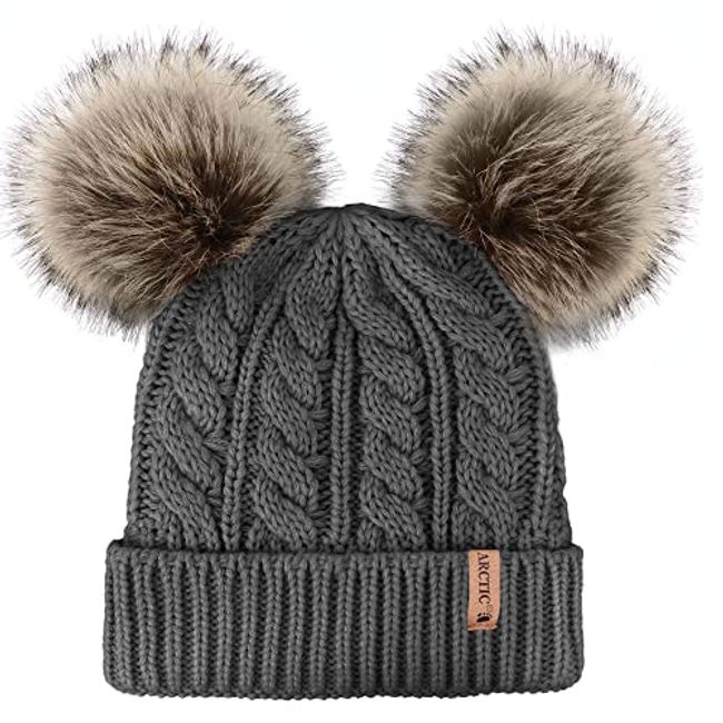 Arctic Paw Women's Cable Knit Beanie with Faux Fur Pompom Ears