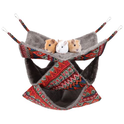 XINRUI 3 Tier Guinea Pig Cage Accessories,Ferret Rat Hammock,13.7x13.7 Inches, Pet Cage Hanging Bunkbed Hammock for Small Animals,Guinea Pig,Ferret,Kitten,Squirrel, Chinchilla, Rat,Parrot