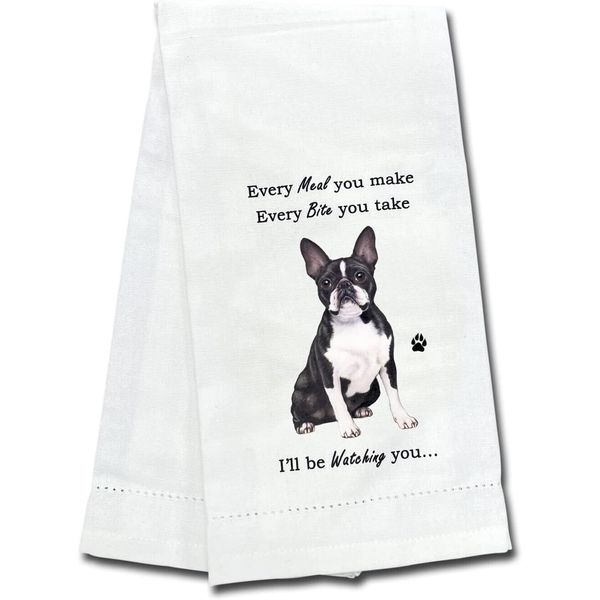 E&S Pets Boston Terrier Kitchen Towel 18" by 26"--100% Cotton, Machine Washable