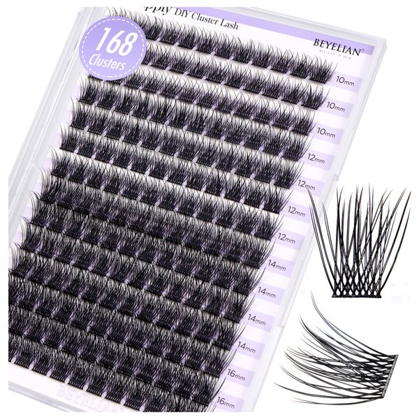 BEYELIAN Cluster Lashes, 168 Pcs C Curl Lash Clusters, Cluster Eyelash Extensions10-16mm Mixed DIY Individual Lashes Reusable Eyelashes at Home (C Style)