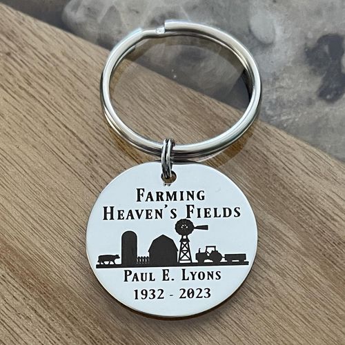 Personalized Farming Heaven's Fields Memorial Sympathy Stainless Steel Custom Keychain Farmer Bereavement Gift