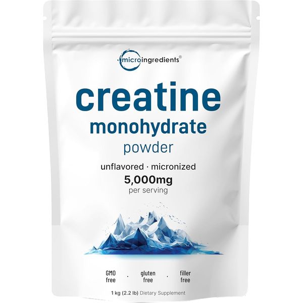 Instant Creatine Monohydrate Powder 1 Kg (2.2 Lbs), 5000Mg per Serv, Microniz...