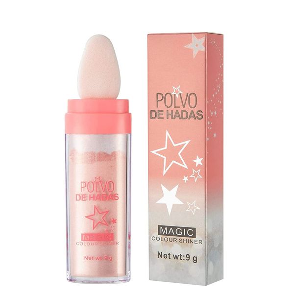 Kayswang Body Glitter Powder Stick Face highlights Shimmer Face and Body Highlighter Powder with Sponge Head, Magic Colour Shiner Powder for Face Body, Arms, Collarbones and Leg (02#Pink)