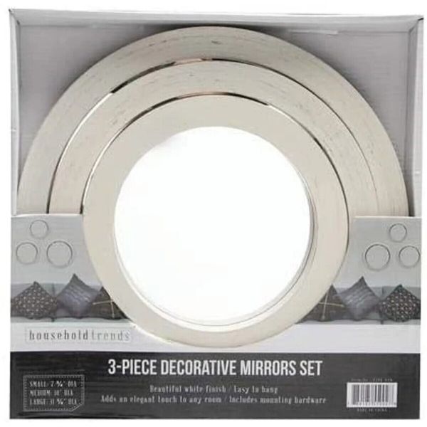 Household Trends 3-Piece Distressed White Decorative Mirror Sets