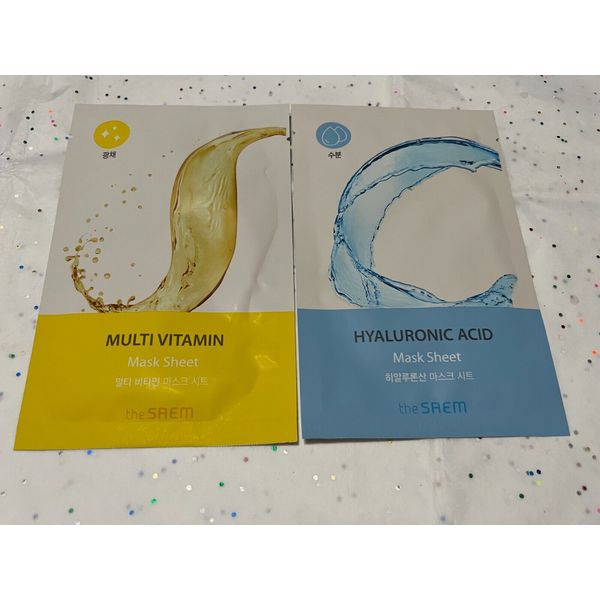 The Saem 2 Pack Duo Sheet Mask Hyaluronic Acid and Multivitamin 2 Masks One Each