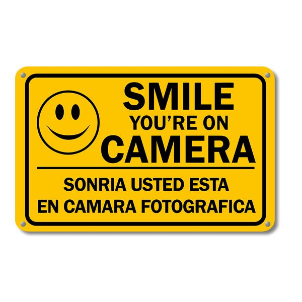 Smile You are on Camera Sign Video Security Surveillance Signs English Spanish