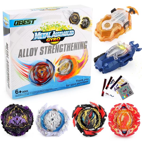 OBEST Bey Burst Kampfkreisel Set,4 Stück Spinning Top mit 2 Launcher Metal Gyro Combat, B189 B191 Kreisel Stück Kampfkreisel Set, Burst Turbo Battle Set Spielzeug für Kinder, Weihnachten, Geburtstag