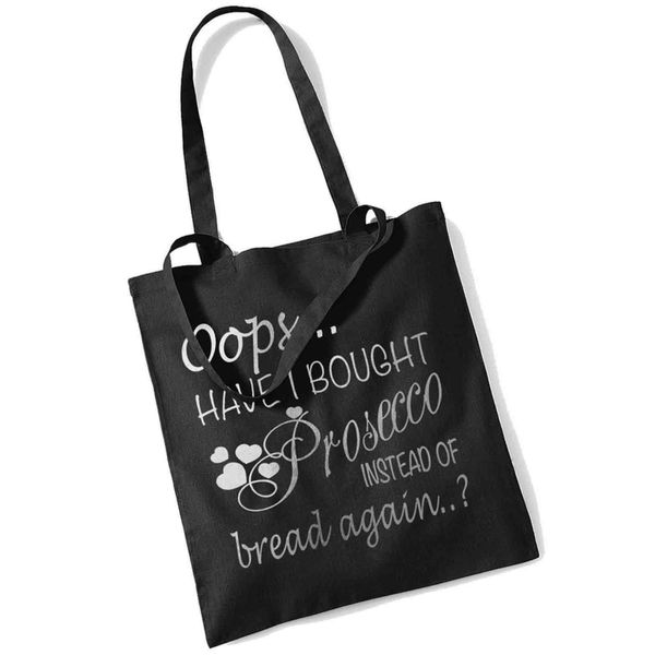Oops Prosecco Tote Bag (Black + Silver)